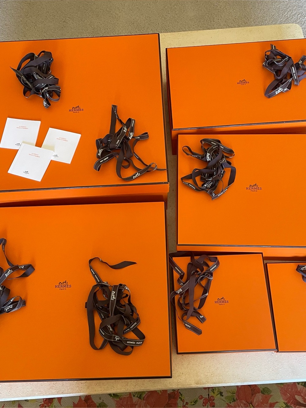 Hermes Paris Lot of 6 Boxes Orange with Ribbons